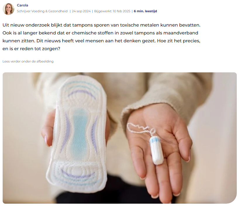 Zijn chemische stoffen in maandverband en tampons gevaarlijk?